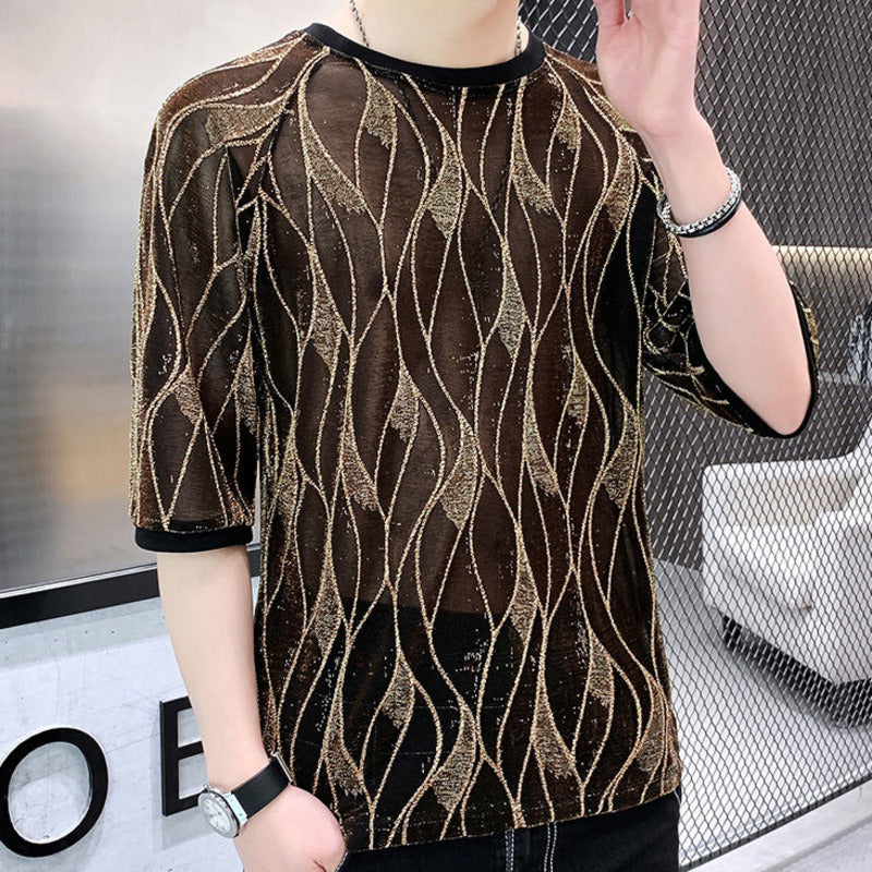 Leaves Vines Half-Sleeved Mesh T-Shirt