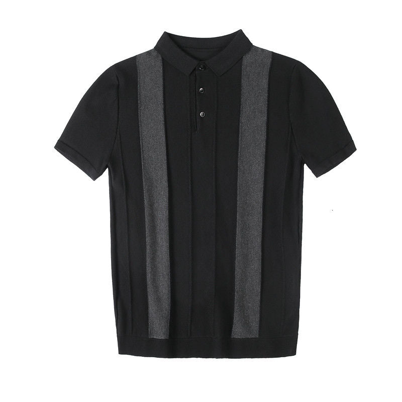 Embossed Border Striped Polo Shirt