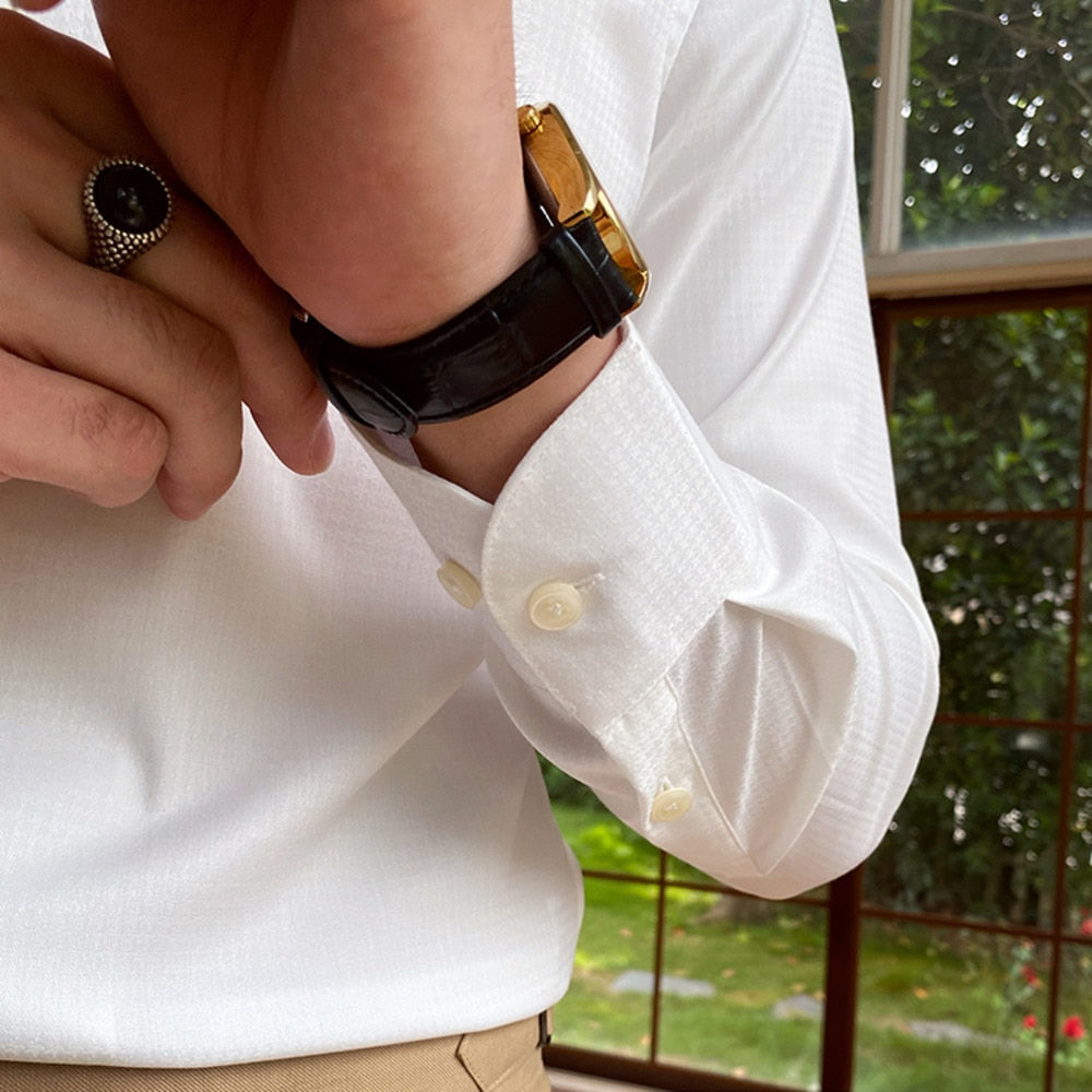 Cuban Collar Long Sleeve Sapphire Shirt