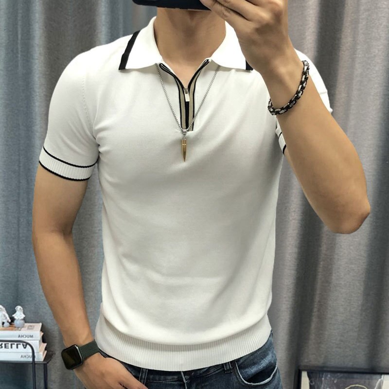 Slim-Fit Zipper Polo Shirt