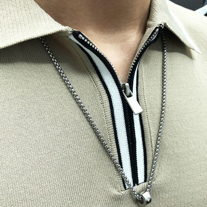 Slim-Fit Zipper Polo Shirt