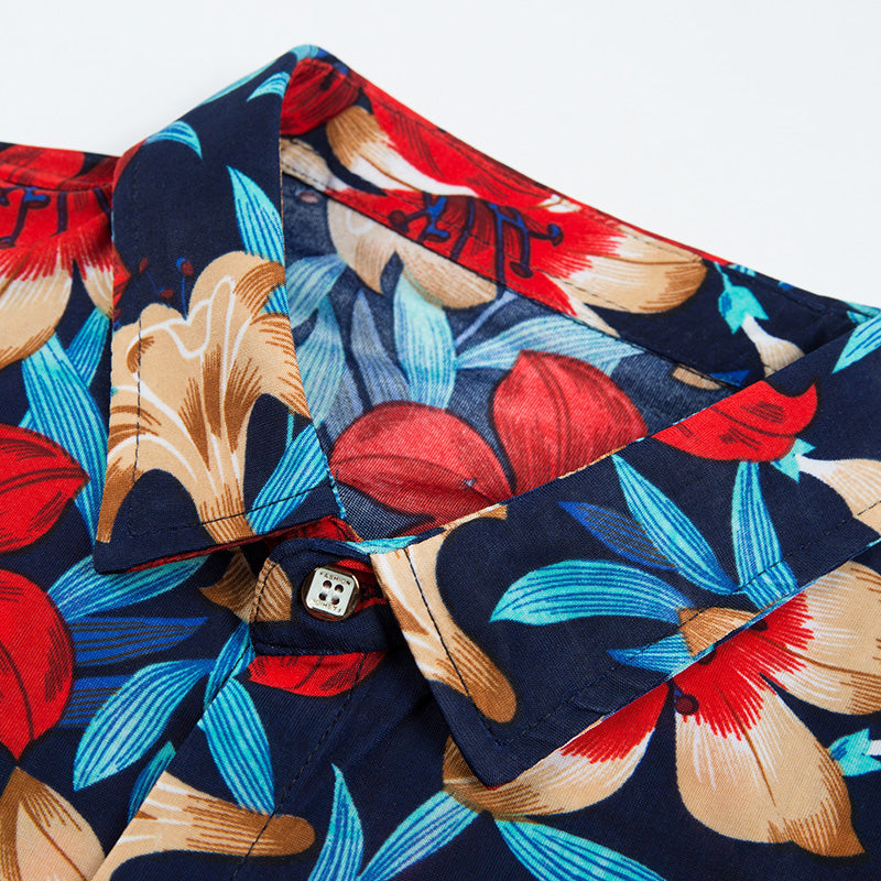 Abstract High Contrast Floral Pattern Color Men Short Sleeves Shirt - FanFreakz