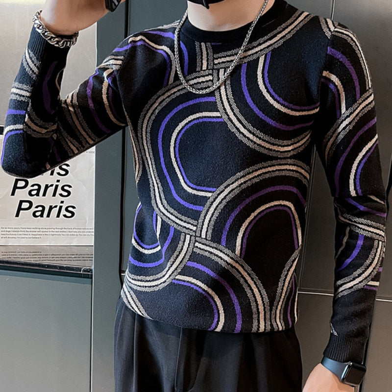 Geometric Colors Stitching Acrylic Sweater