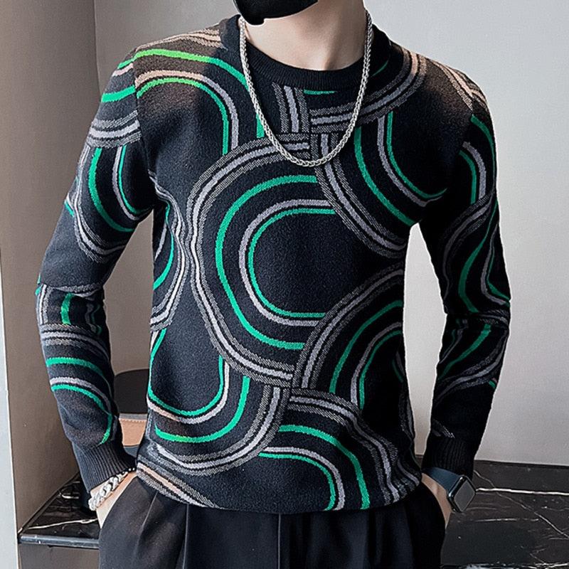 Geometric Colors Stitching Acrylic Sweater