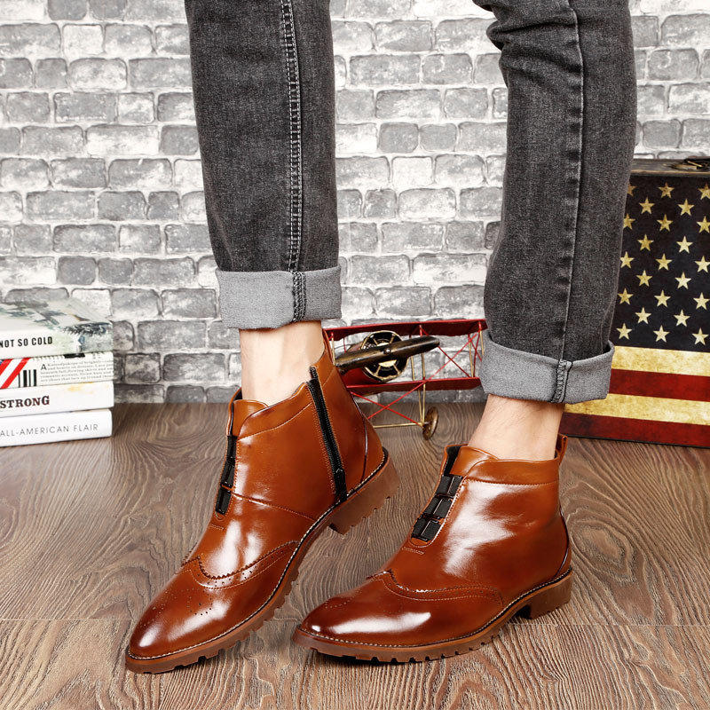 Pointed Toe Clean Casual Style Men Ankle Boots