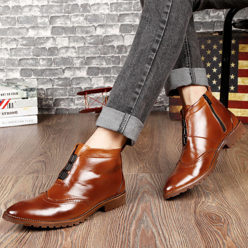 Pointed Toe Clean Casual Style Men Ankle Boots