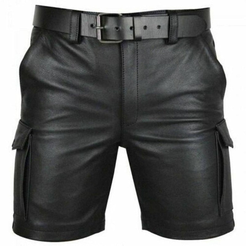 Pocket Faux Leather Shorts Elastic Shorts