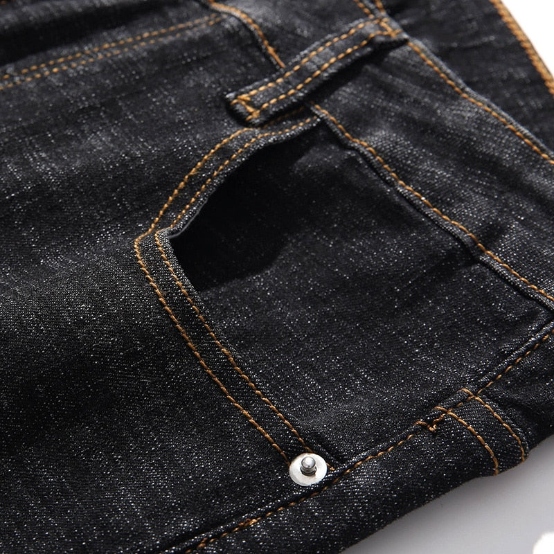 Growling Tiger Heads Embroidery Regular Jeans