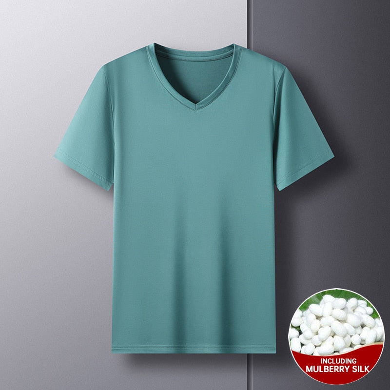 Mulberry Silk Solid V-Neck Smooth T-Shirt