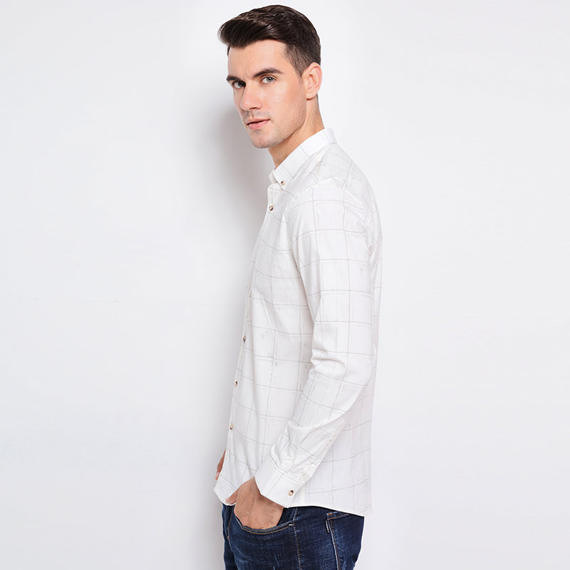 Business Style Collar Button Plaid Men Long Sleeves Shirt - FanFreakz