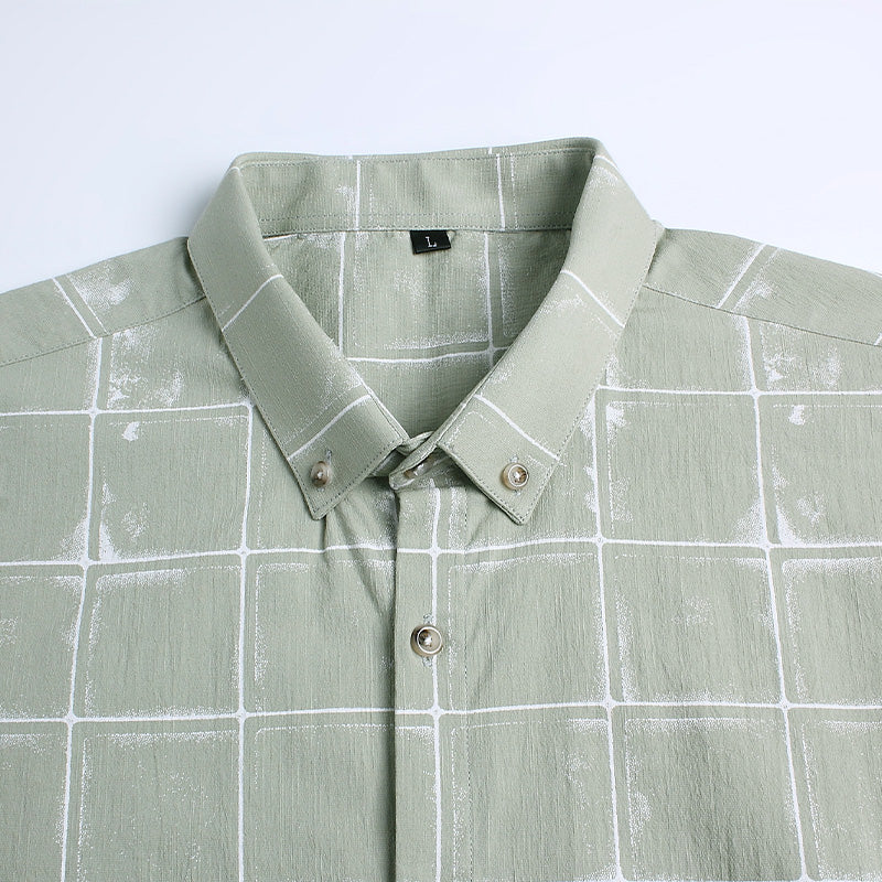 Business Style Collar Button Plaid Men Long Sleeves Shirt - FanFreakz