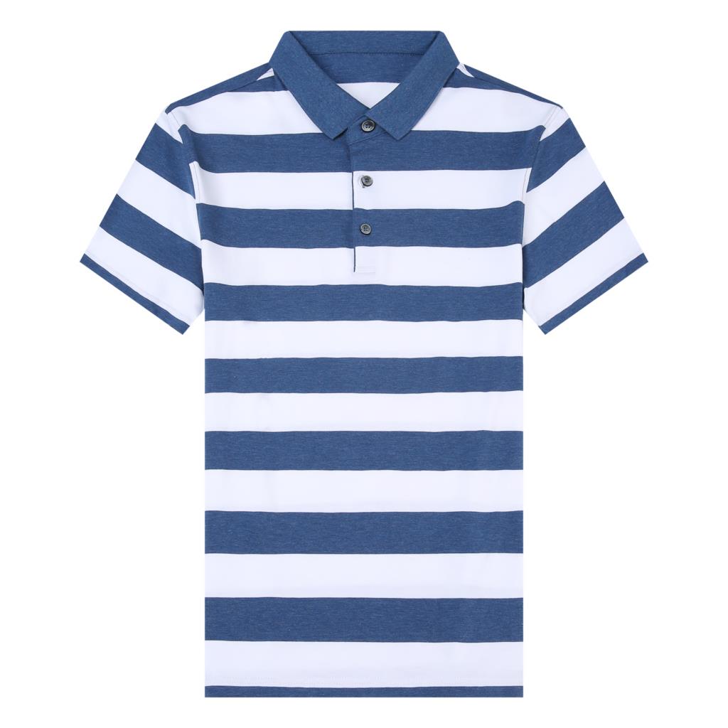 Two-Toned Solid Big Horizontal Striped Polo Shirt