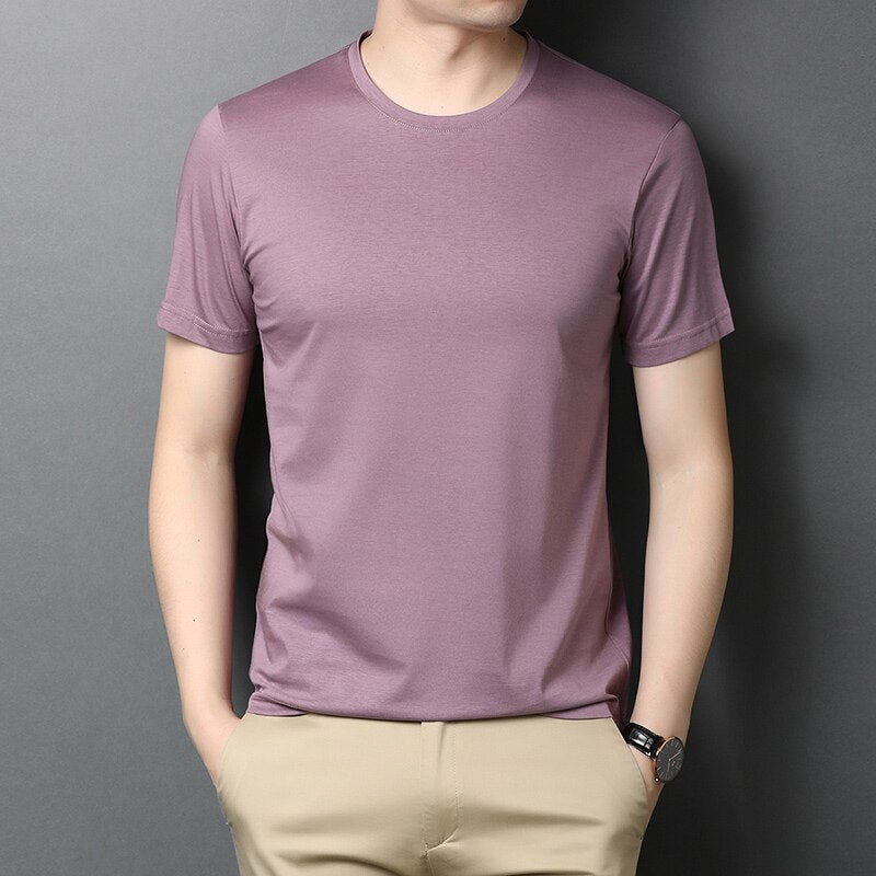 Solid V-Neck Smooth Cotton T-Shirt