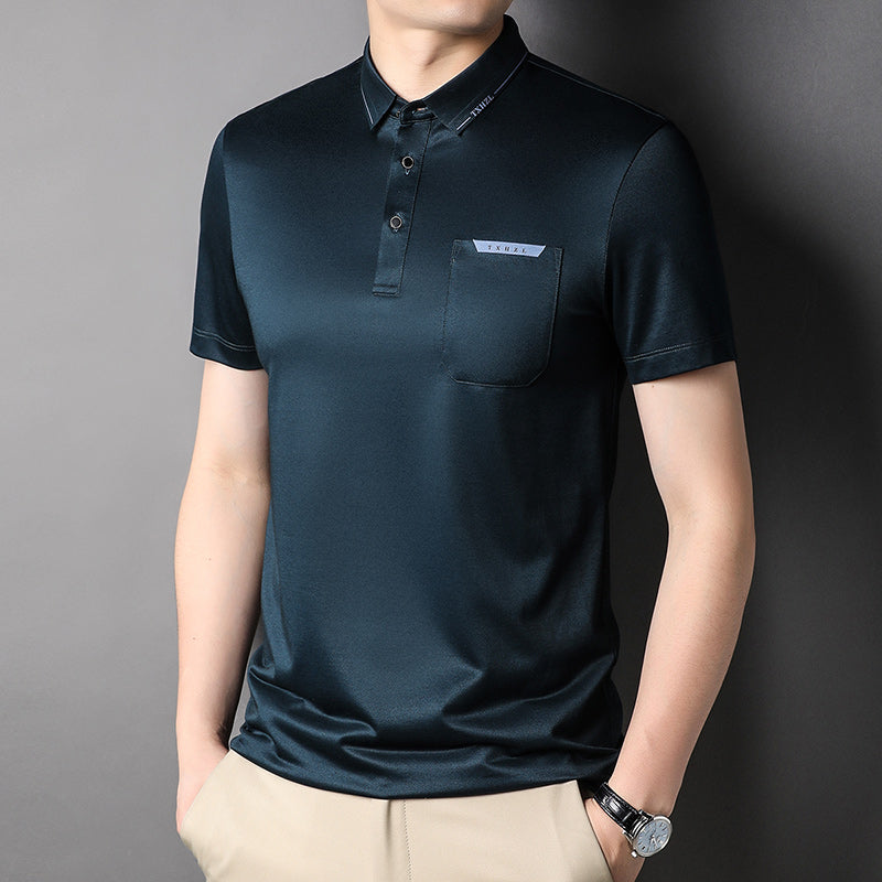 Solid Cotton Blends Short Sleeve Polo Shirt