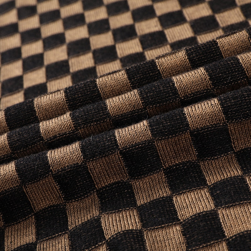 Checkered O-Neck Polyester Sweater