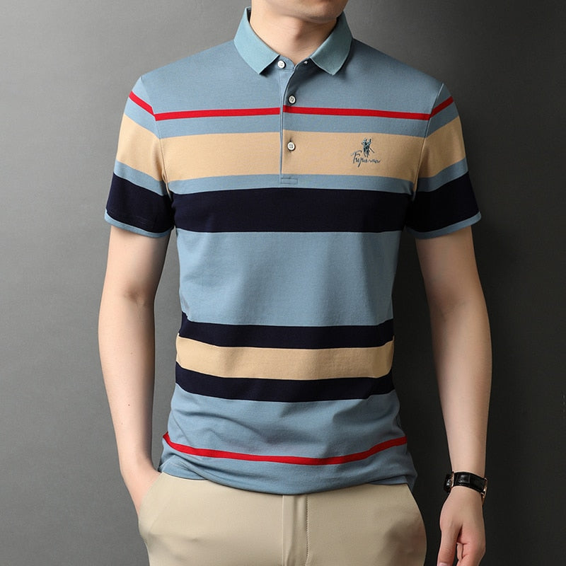 Irregular Multi-Color Horizontal Striped Polo Shirt