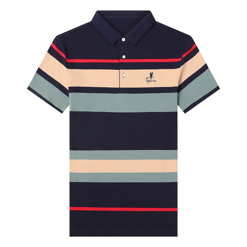 Irregular Multi-Color Horizontal Striped Polo Shirt