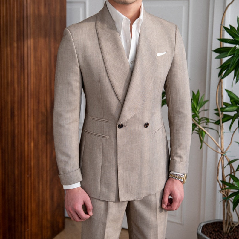 Solid Coffee Brown Color Double Breasted Suit