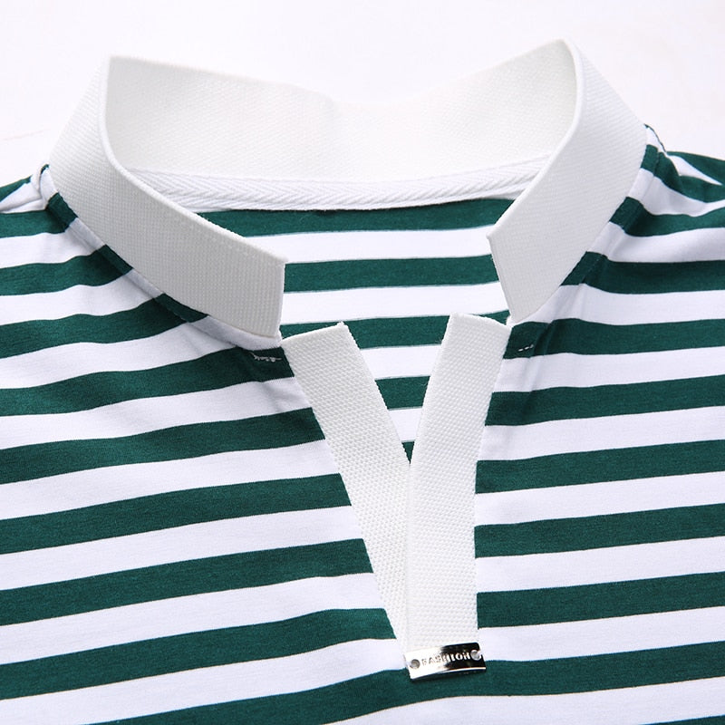 Minimalist Striped Stand Collar Style Polo Shirt
