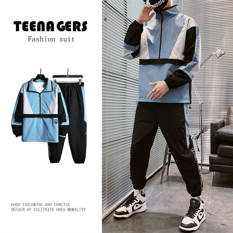 Mandarin Collar Sporty Set Jacket and Pant