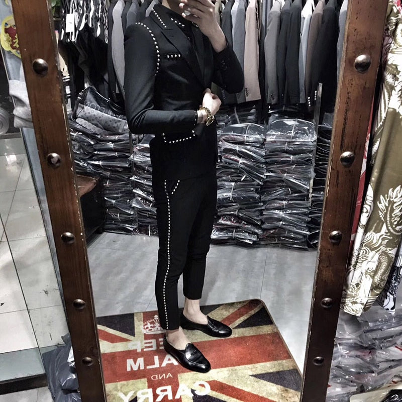 Slim Fit Rivet Lines Men Two Pieces Set