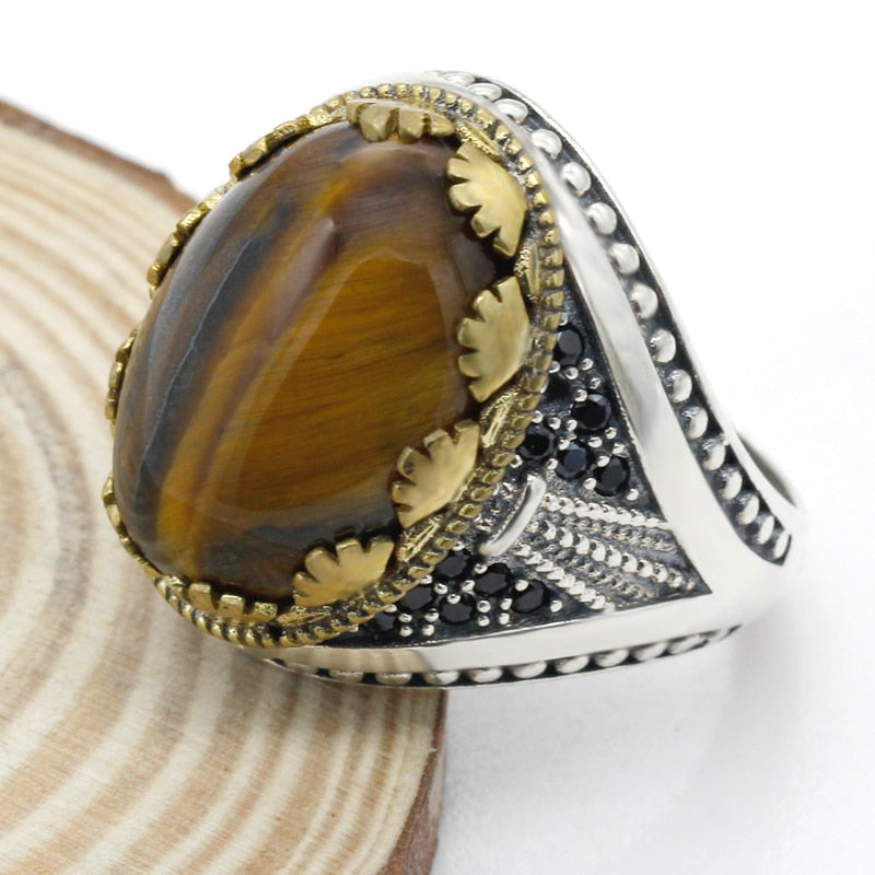 Sterling Silver Marine Onyx Stone Men Fashion Ring