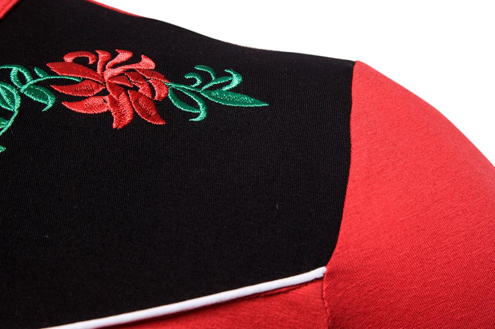 Flower Embroidery Patchwork Long Sleeve Shirt