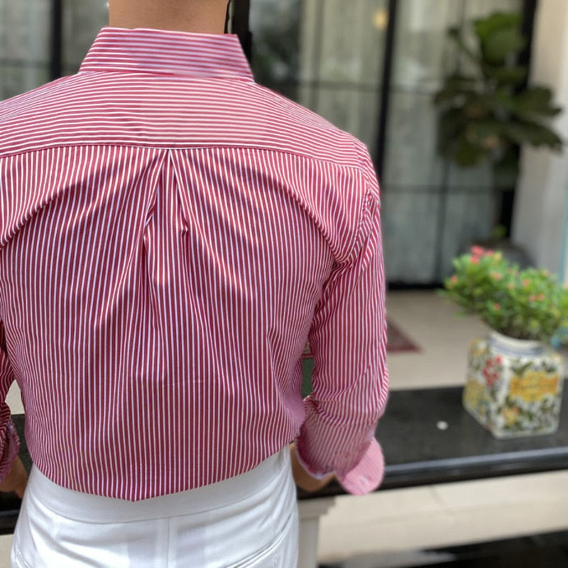 Two-Tone Vertical Stripes Casual Dress Shirt