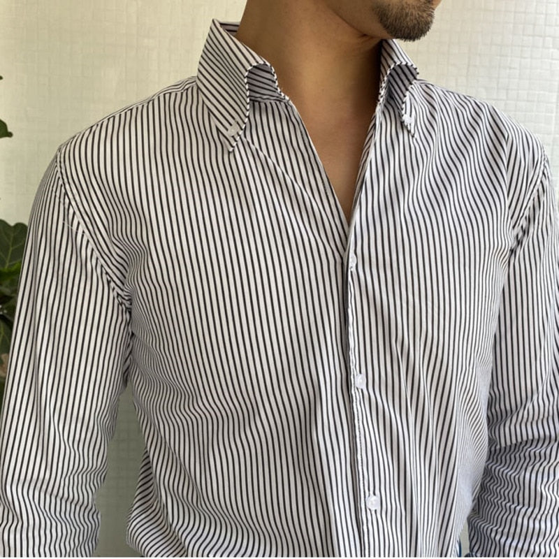 Two-Tone Vertical Stripes Casual Dress Shirt