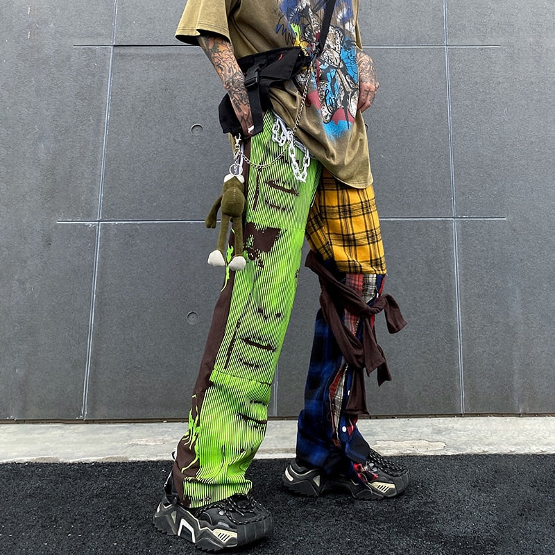 Crying Girl Patchwork Irregular Pants