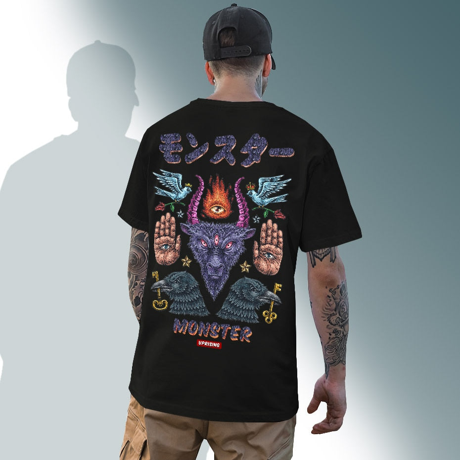 Monster Printed O-Neck Collar T-Shirt