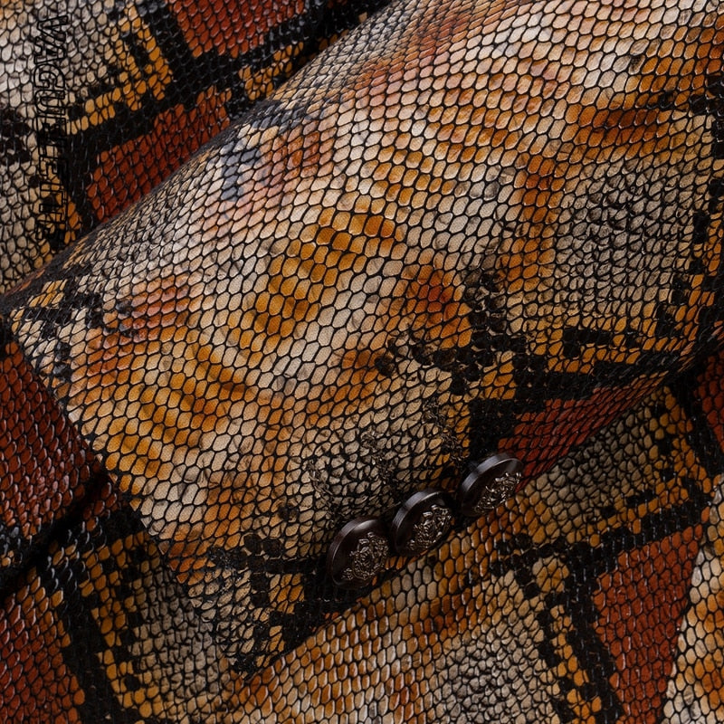 Casual Serpentine Printed Stage Costume Men Blazer