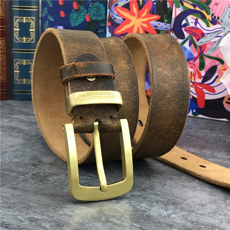Vintage Style Cow Leather Brass Belt