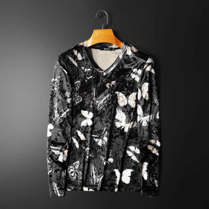 Vintage Butterfly Print V-Neck T-Shirt