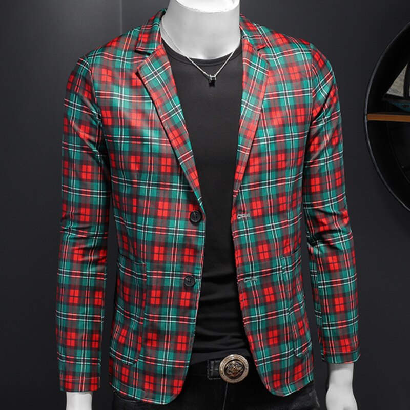 Vintage Green-Red Plaid Blazer