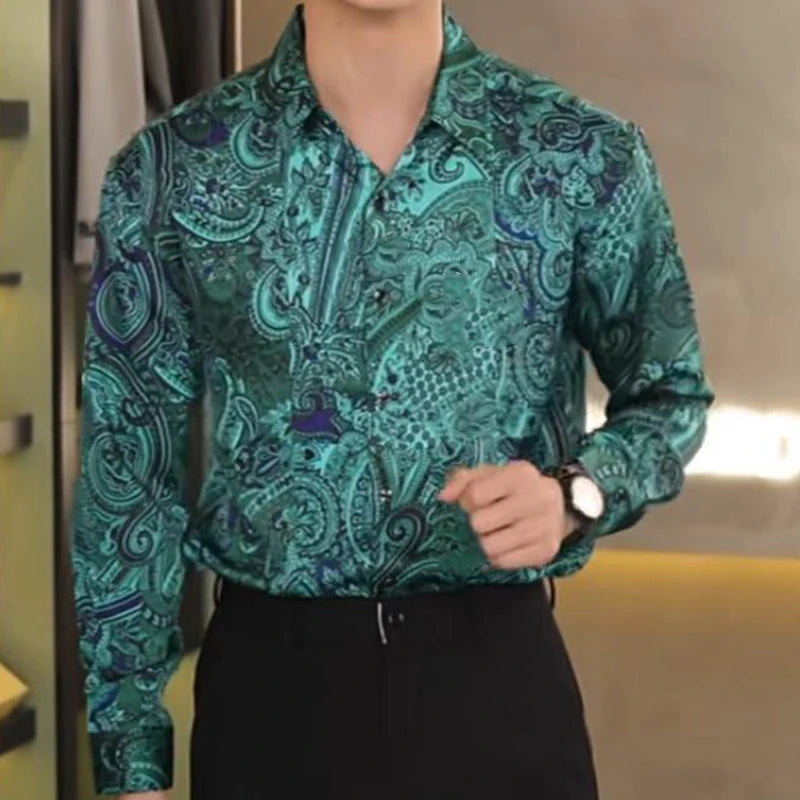 Vintage Green Cashew Flowers Shirt