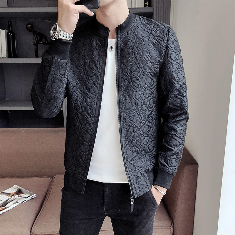 Abstract Print Jacquard Zipper Bomber Casual Men Jacket