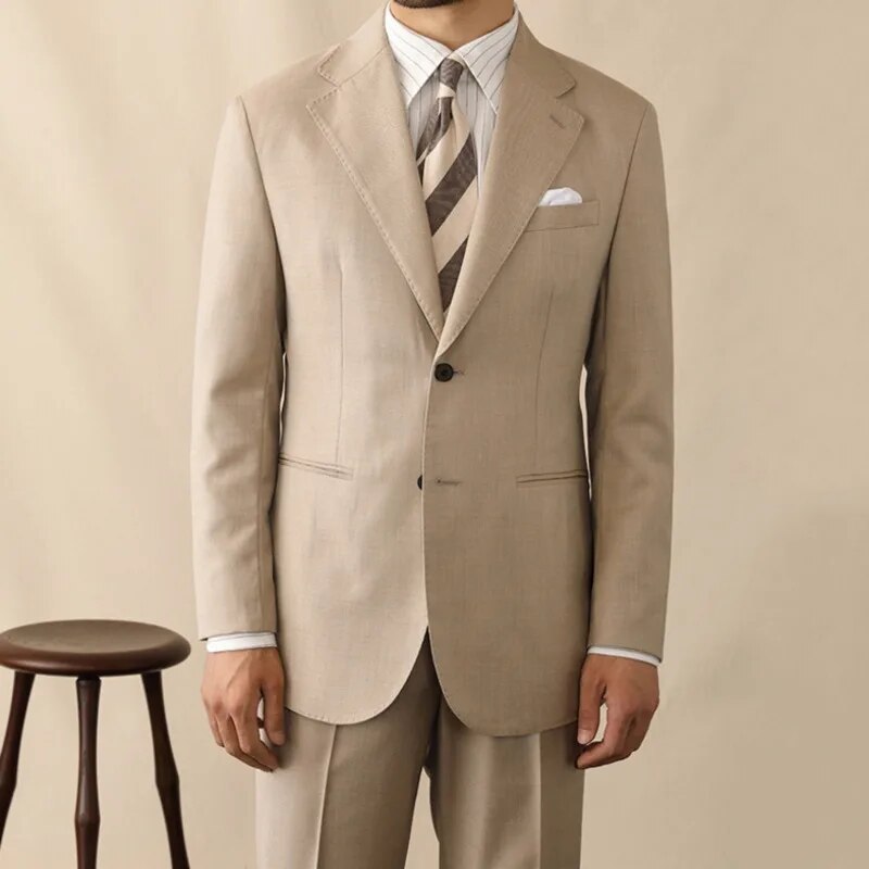 Vintage Khaki Color Single Breasted Suit