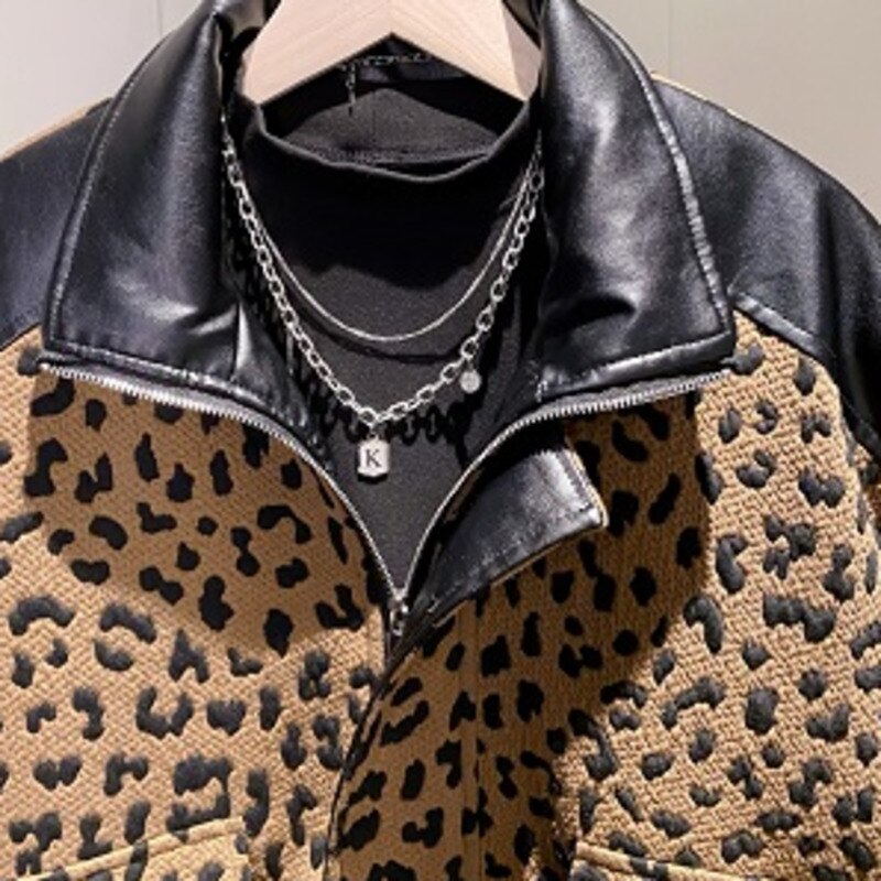 Vintage Leopard Pattern Splicing Jacket