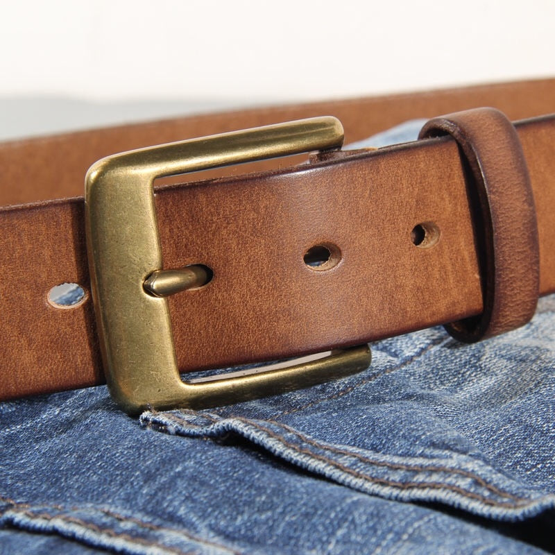 Vintage Solid Copper Buckle Leather Belt