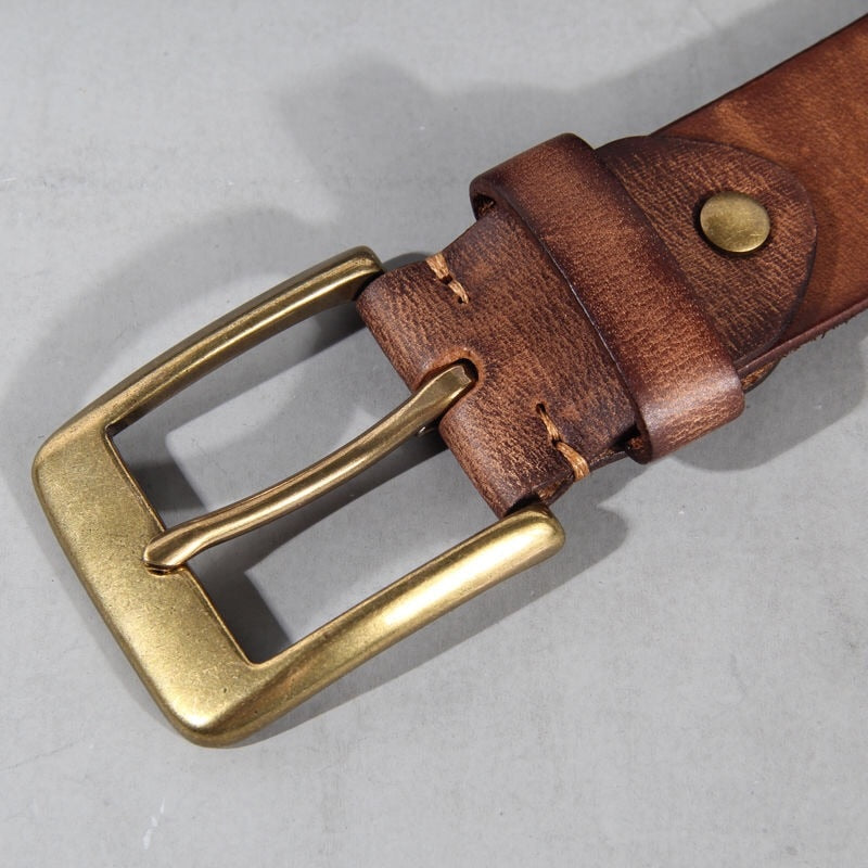 Vintage Solid Copper Buckle Leather Belt