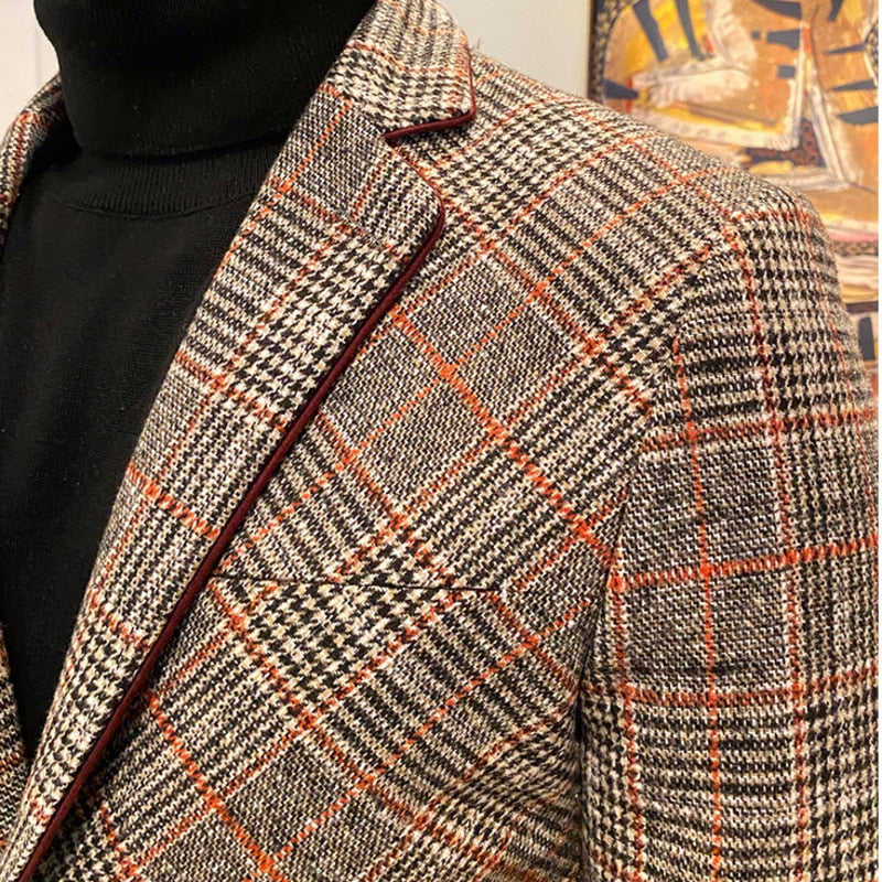 Fine Lattice Patterned Notch Lapel Style Blazer