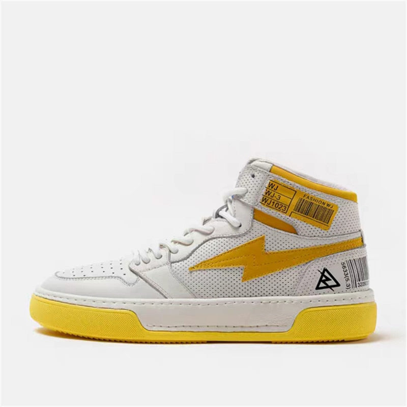 White Yellow Light Comfortable Casual Men High Top Sneaker