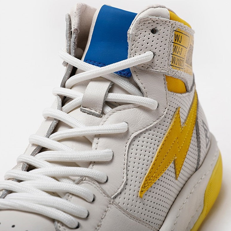 White Yellow Light Comfortable Casual Men High Top Sneaker