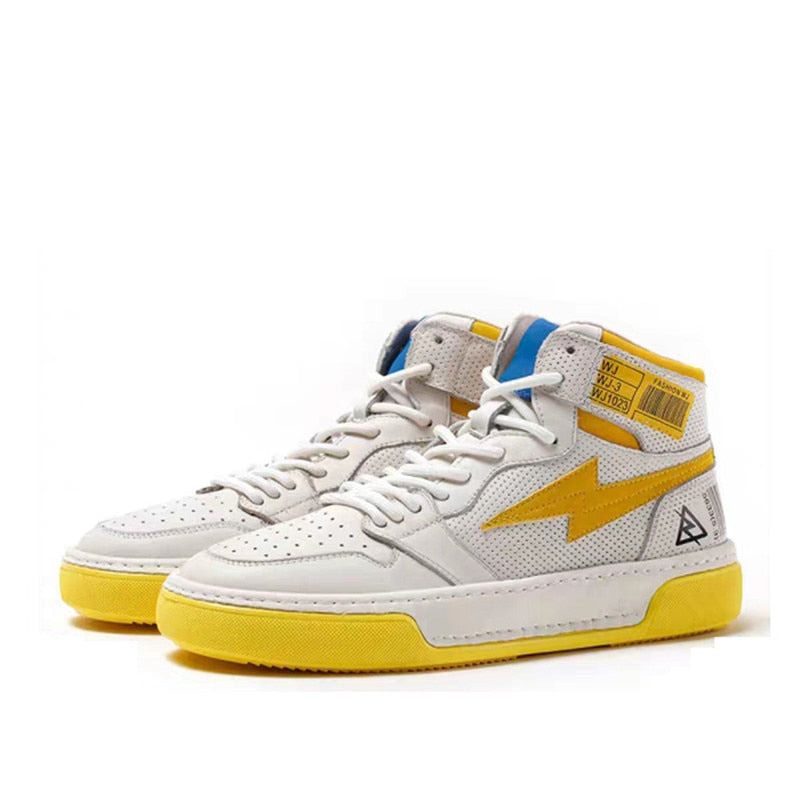 White Yellow Light Comfortable Casual Men High Top Sneaker