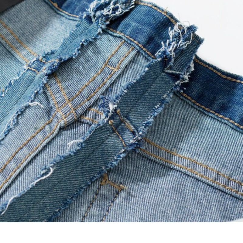 Light Washed Lace Patchwork Ripped Straight Jeans