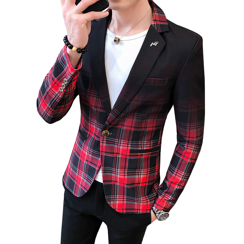 Business Clothing British Style Plaid Blazer for Men