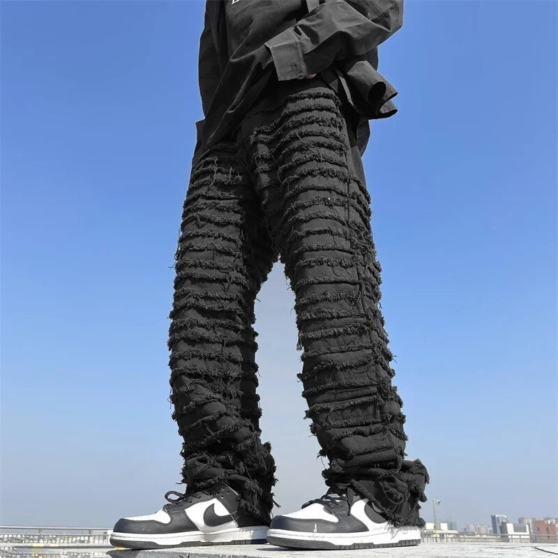 Hip Hop Striped Tassel Baggy Jeans