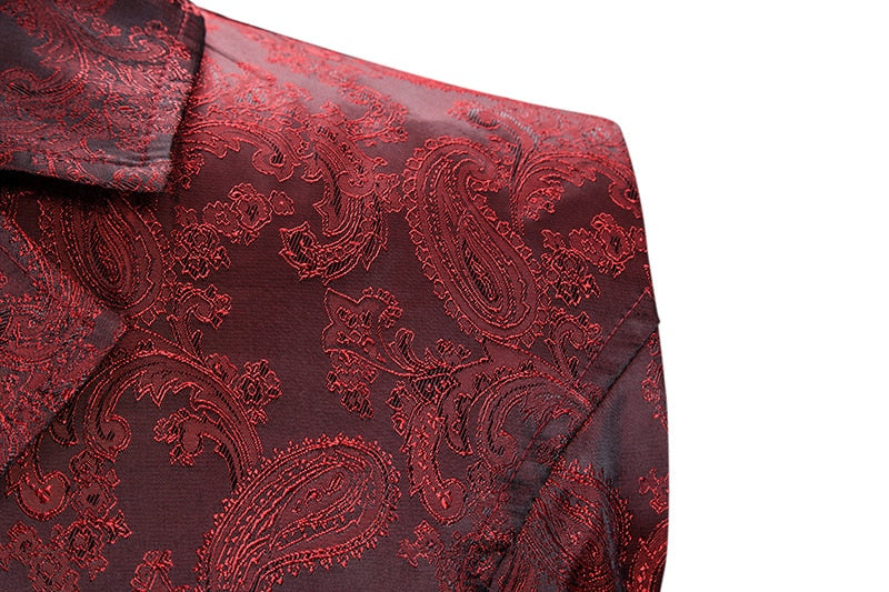 Wine Red Paisley Jacquard Long Vest