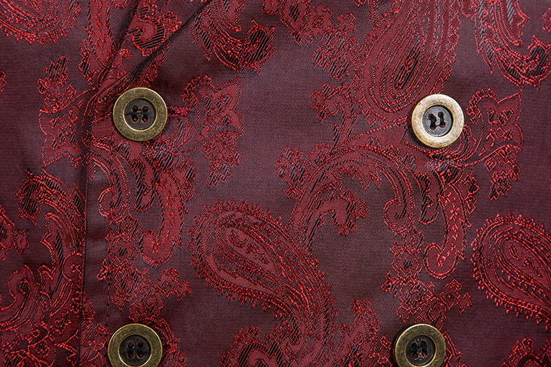 Wine Red Paisley Jacquard Long Vest